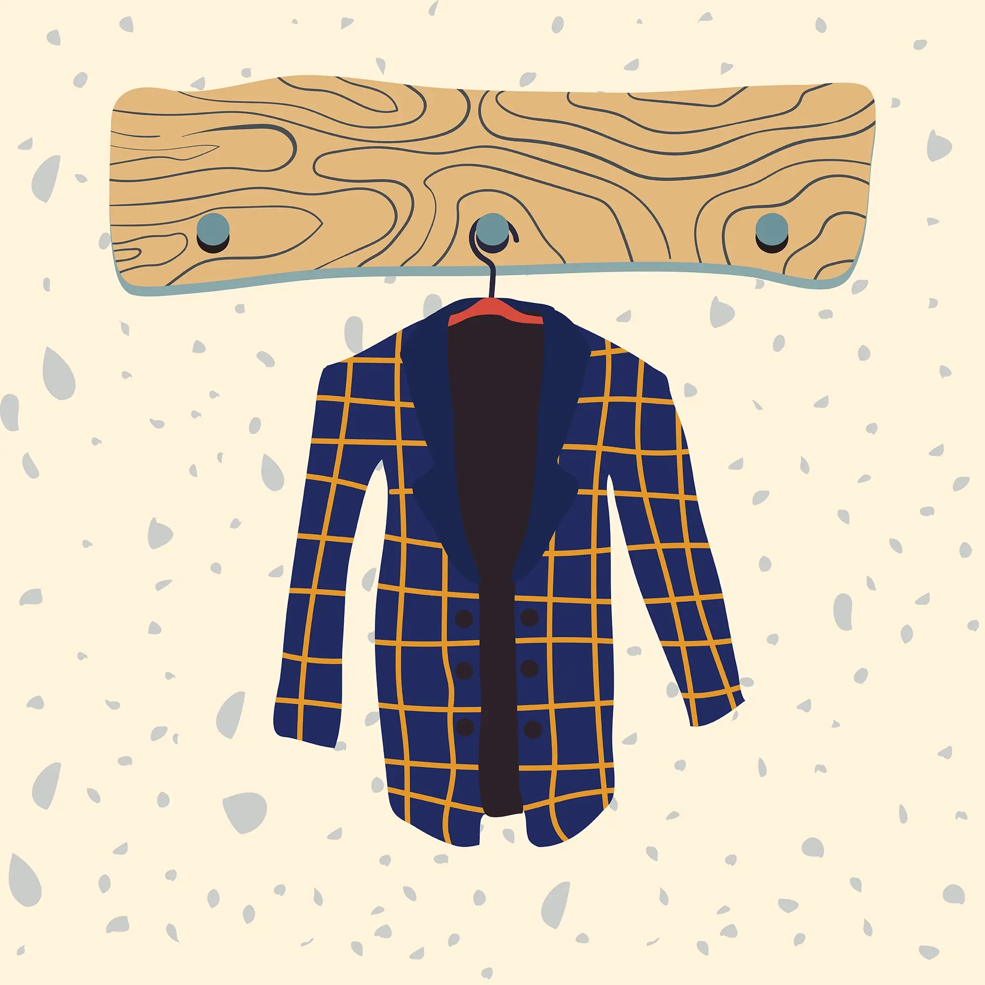 Illustration: A straightforward representation of a coat hanging gracefully on a hanger. Created by Milena Stanisavljevic. Explore more at miletart.com.